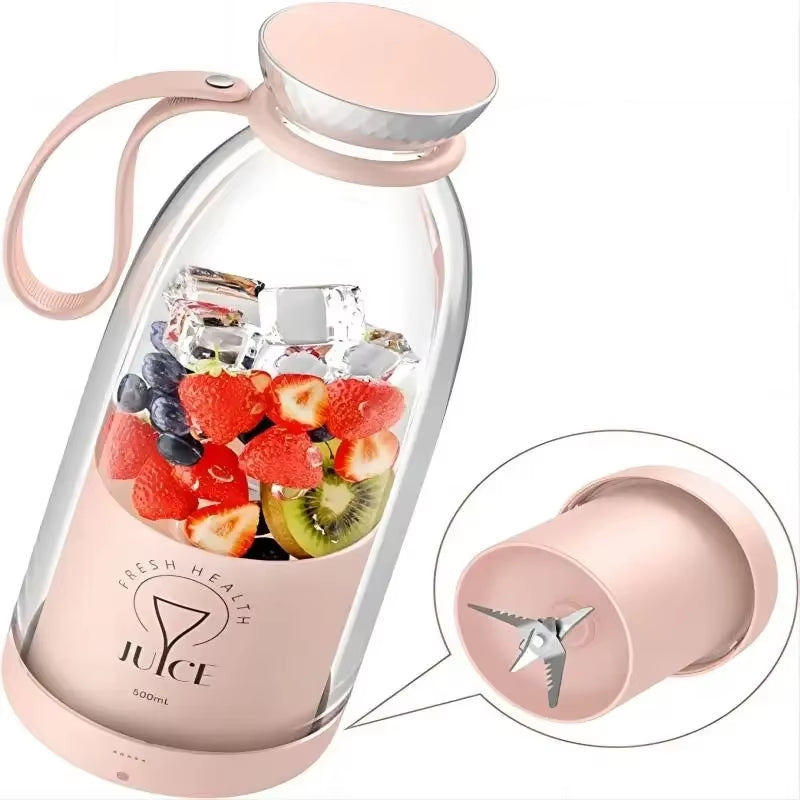 Portable USB Juicer Fresh Juice Bottle Blender plus 500Ml Wireless Fruit Mixers 6 Blades 2400Mah Food Milkshake Ice Crush Cup